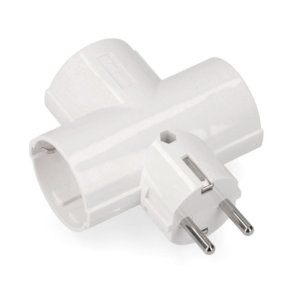 Adaptador triple 2p+t, 16 a 250 v~, blanco, retractilado