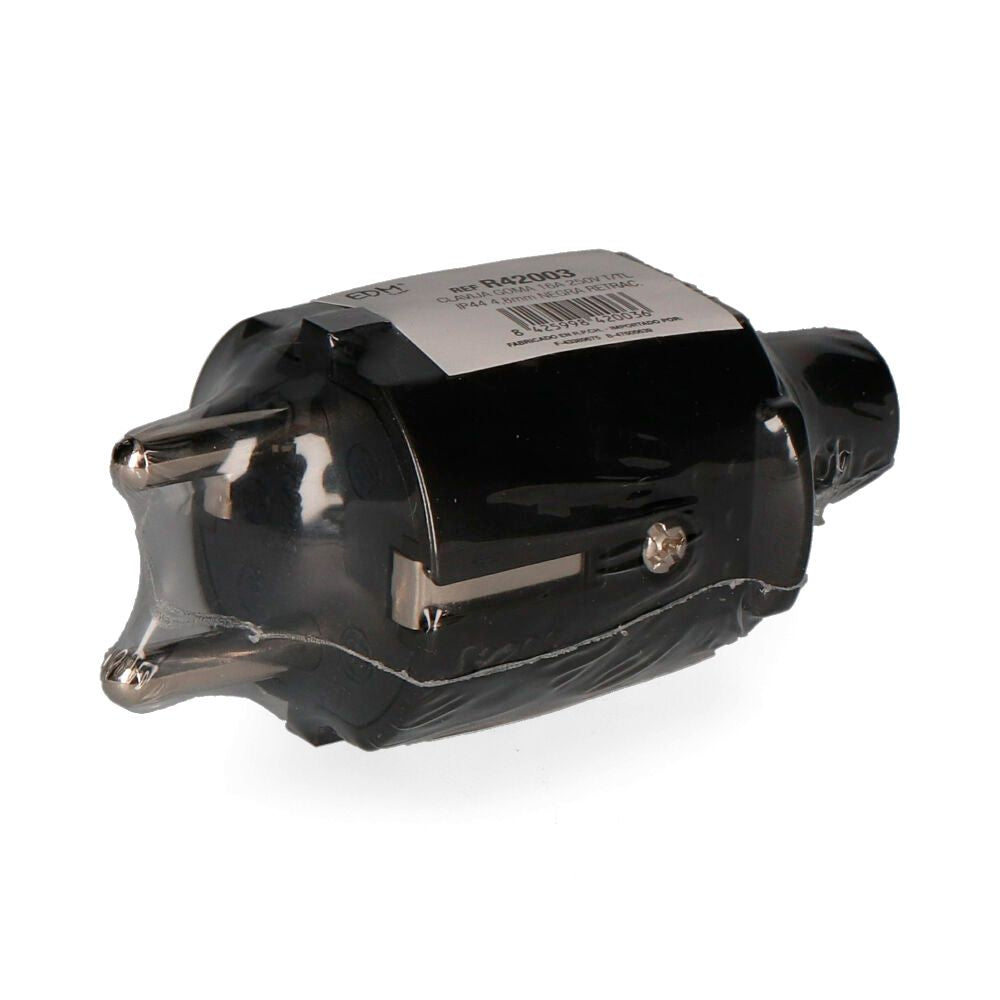 Clavija de goma 10/16a 250v t/tl ip44 4,8mm negra (retractilada) edm