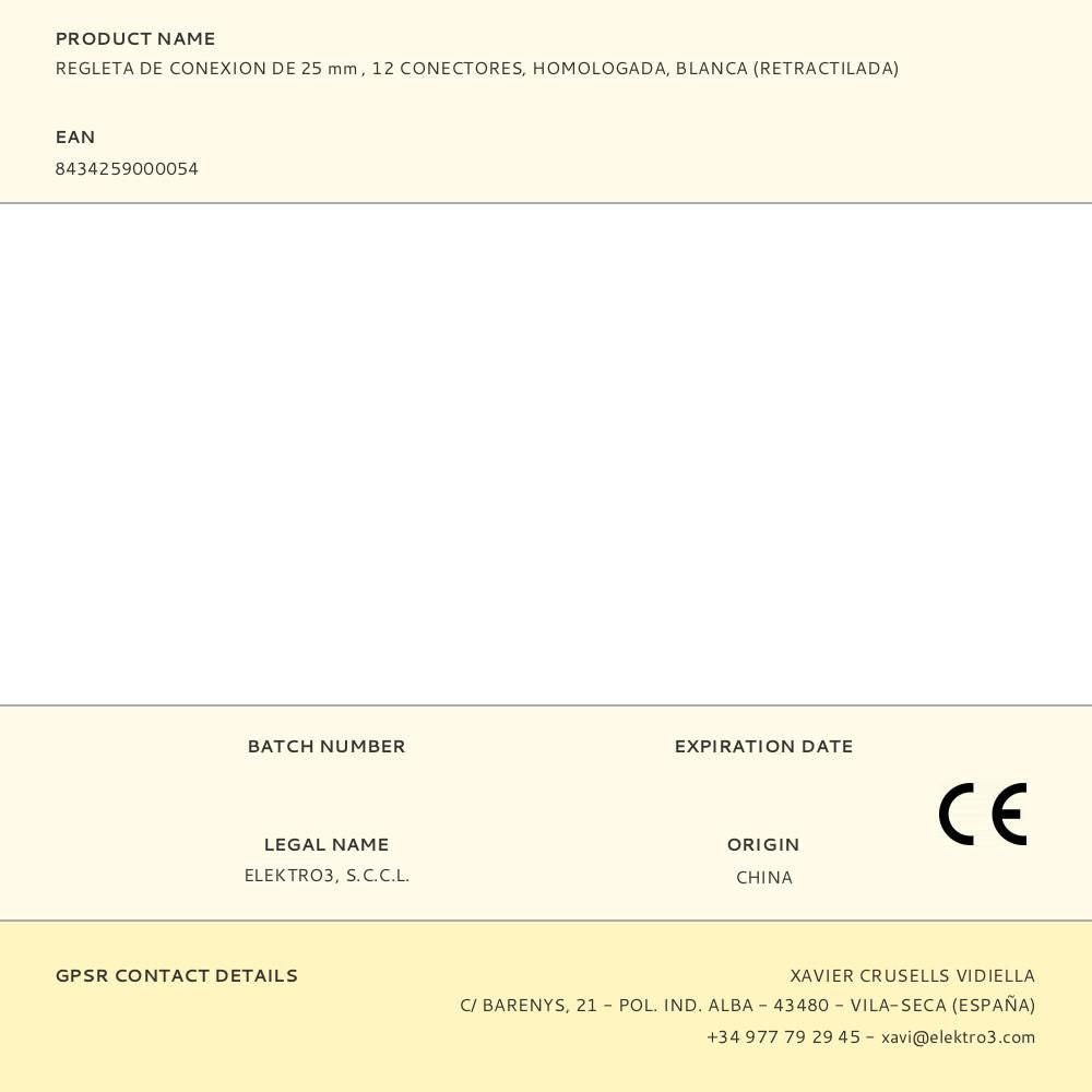 Regleta de conexion de 25 mm , 12 conectores, homologada, blanca (retractilada)