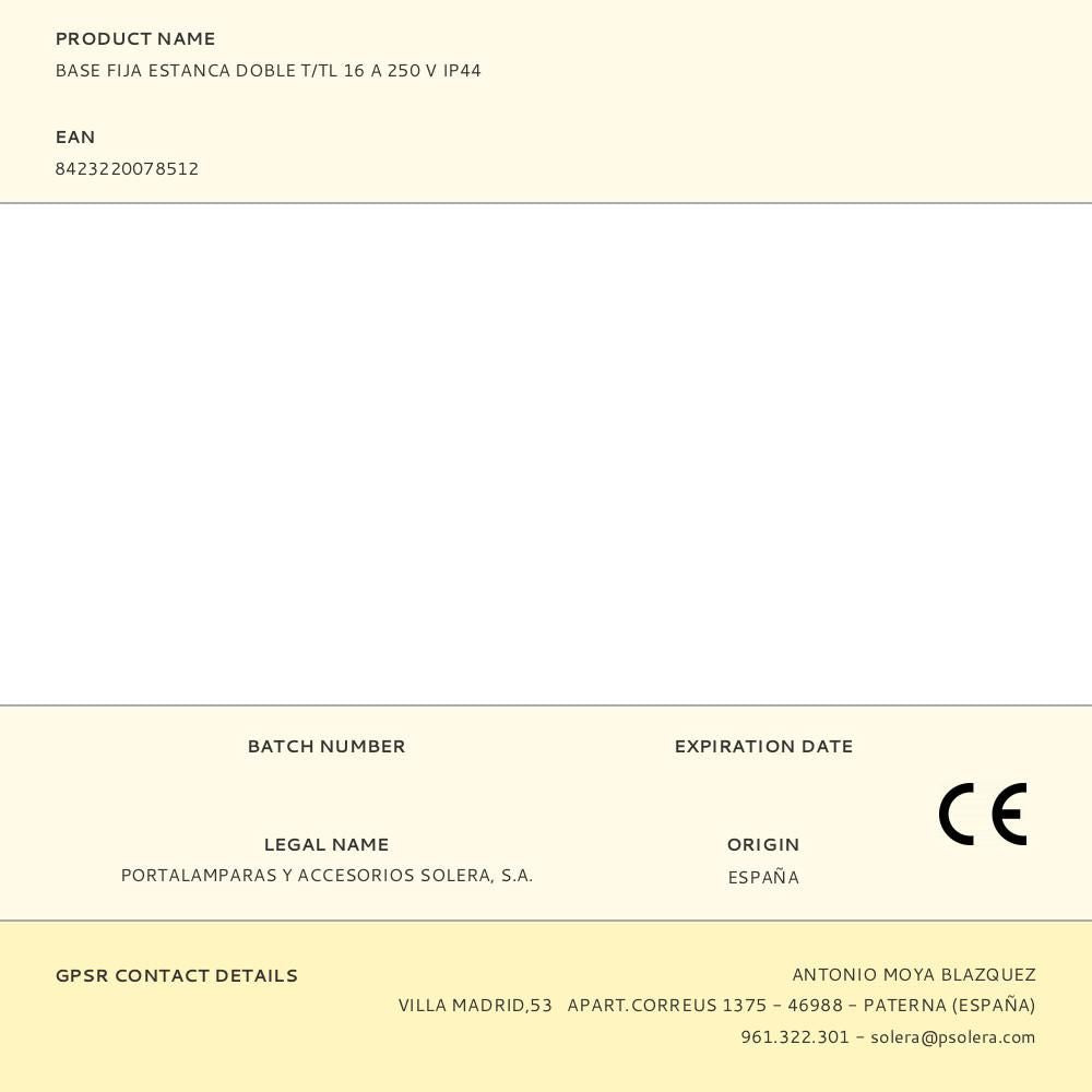 Base fija estanca, doble t/tl 16 a 250 v ip44