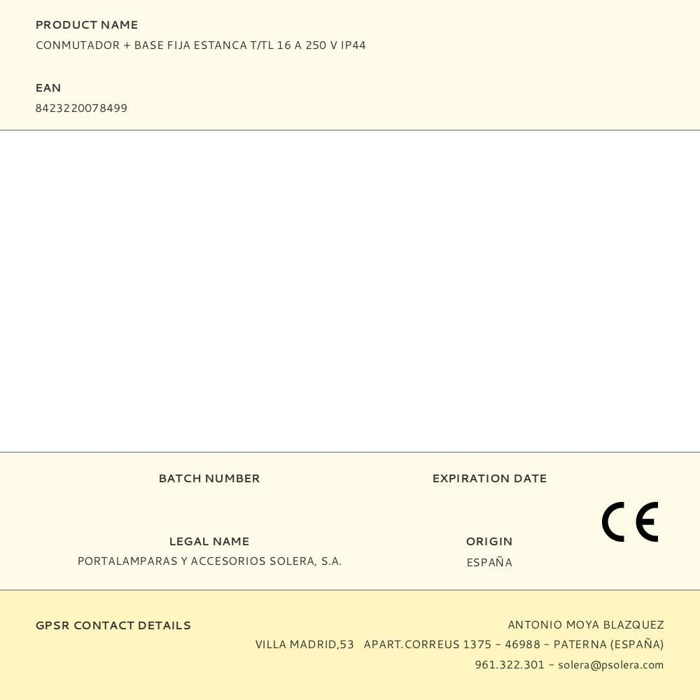 Conmutador + base fija estanca, t/tl 16 a 250 v ip44